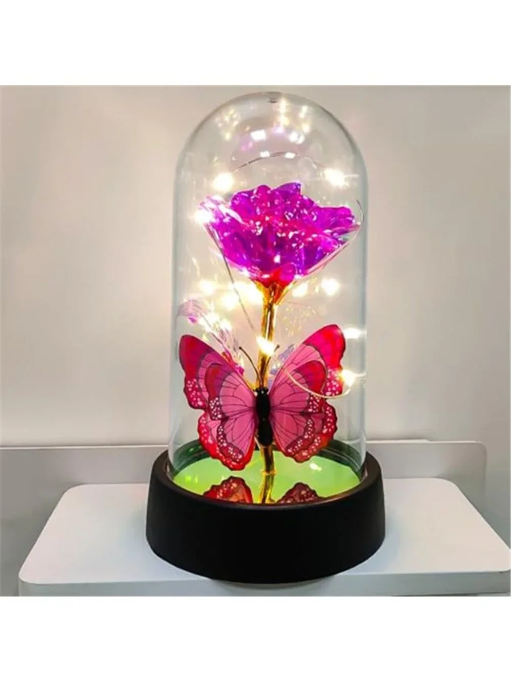 Galaxy Rose In Glass Dome LED Light Up Forever Flower Romantic Gift Decor